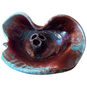 Vintage Raku by Schwartz studio art studio handmade 3  flower frog bowl.